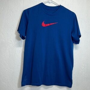 Nike shirt youth large blue red swoosh dri-Fit short sleeve active tee athletic